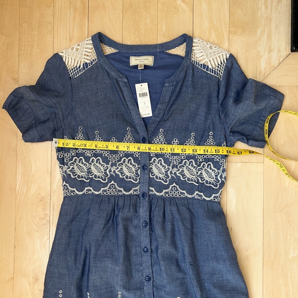 Anthropologie Moulinette Soeurs Denim Embroidered Waters Midi Dress Size 4 NWT - Picture 10 of 16
